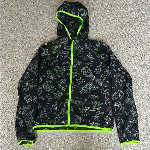 Under Armour Black and Green Raincoat with Integrated Hood - Picture 1 of 4